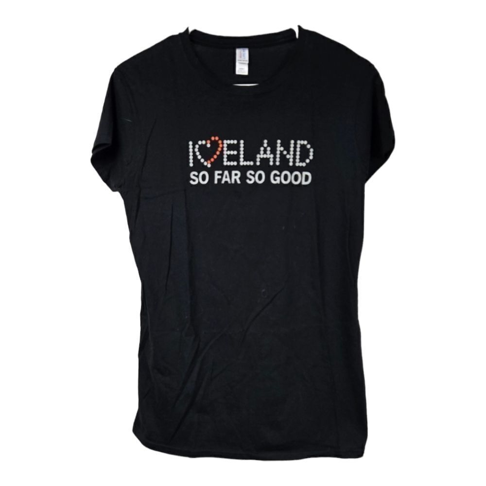 ICELAND So Far So Good - Souvenir T-Shirt Black Short Sleeve Tee Vacation Top
